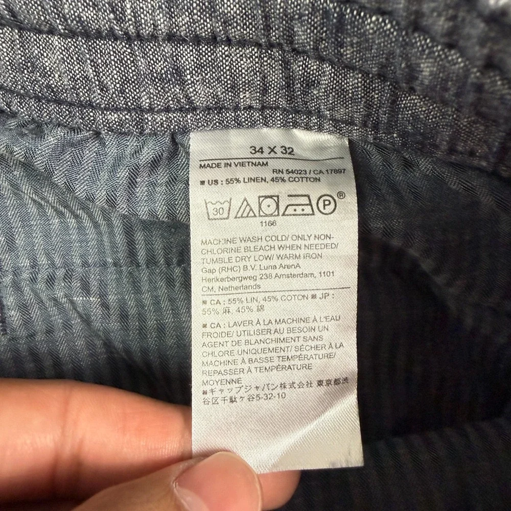 Banana Republic Linen Pants Mens 34x27 Blue Slim Tapered Drawstring Chino Beach